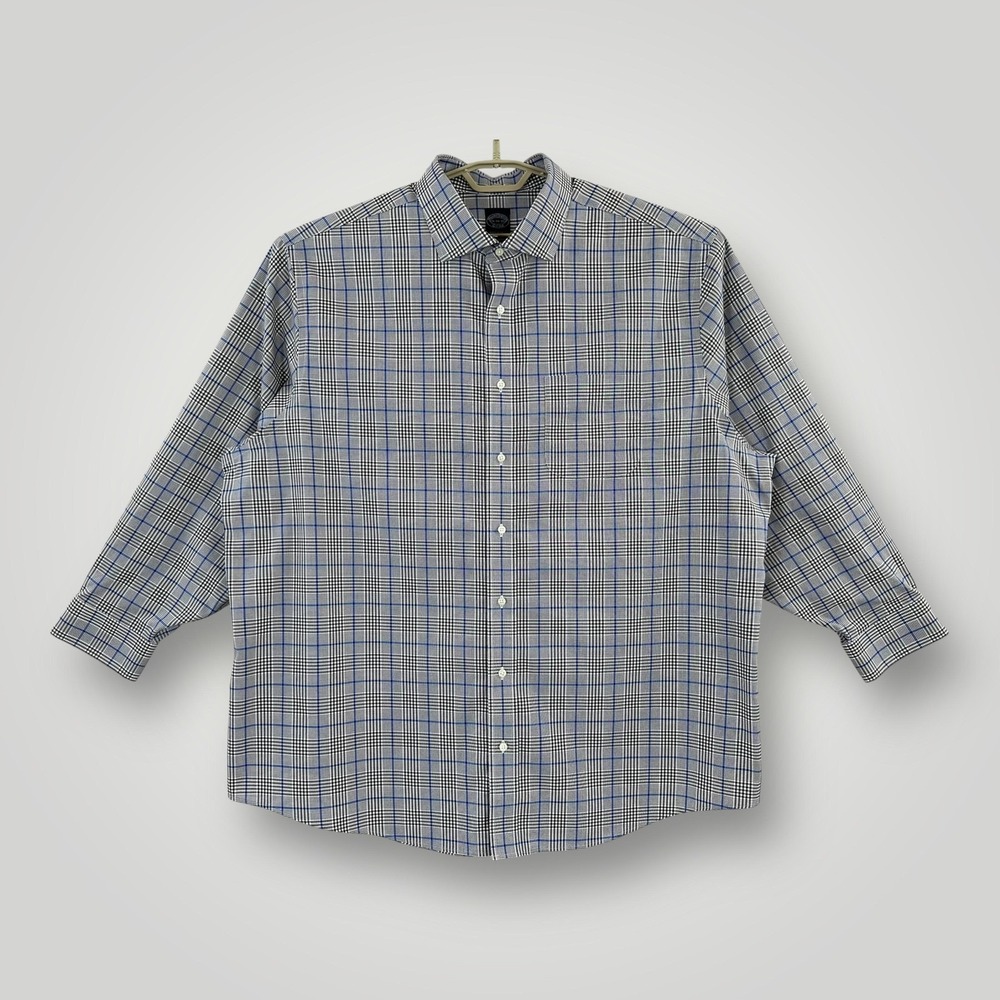 Brooks Brothers Stretch Supima Shirt Mens 19 34/35 Blue Plaid Non Iron Dress